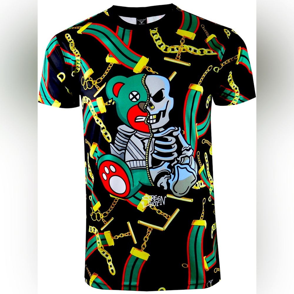 Screenshot Skeleton Bear Chains Tee M Black Streetwear Y2K Hip Hop